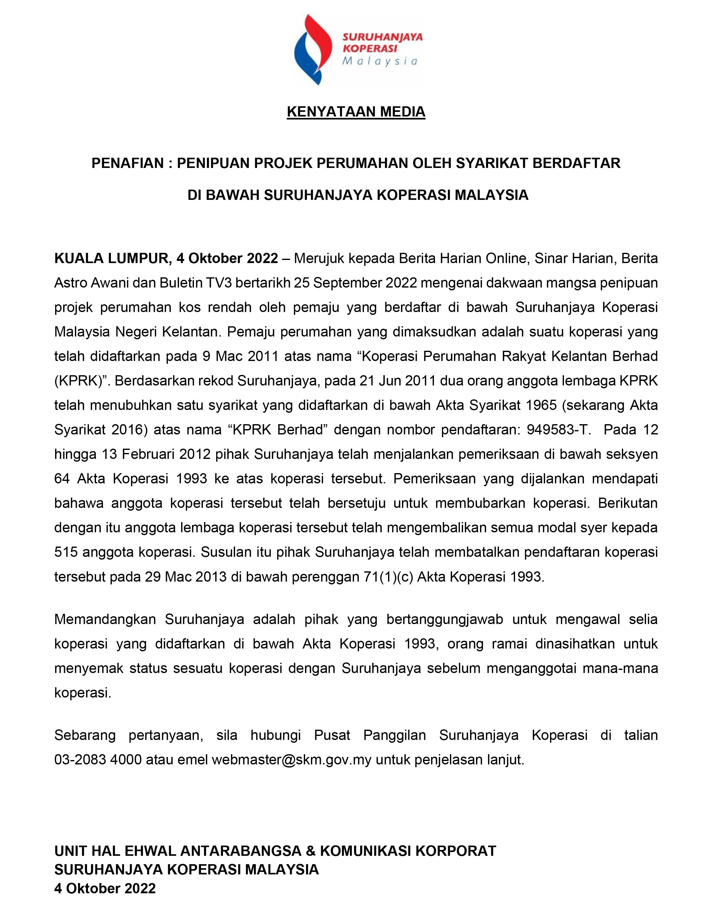 PENIPUAN PROJEK PERUMAHAN OLEH SYARIKAT BERDAFTAR DI BAWAH SURUHANJAYA KOPERASI MALAYSIA NEW 1