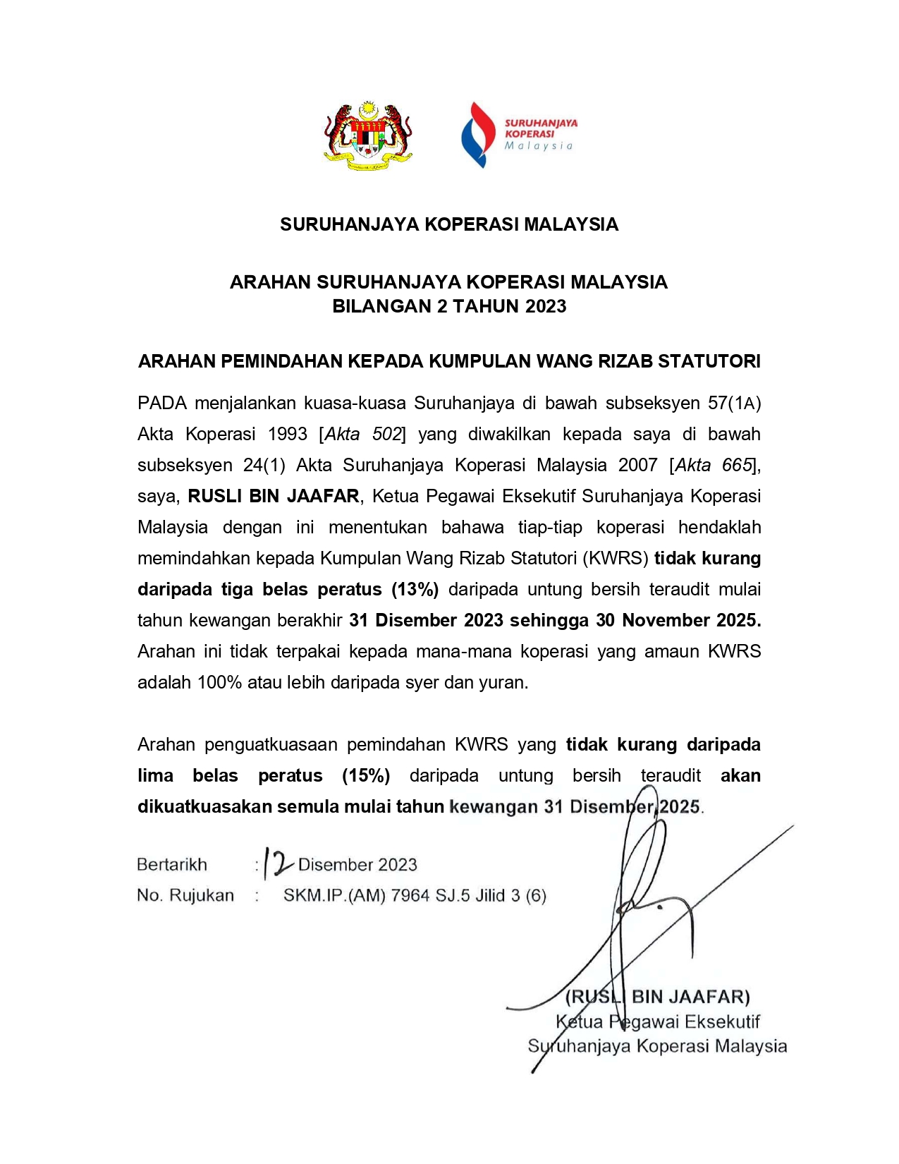 ARAHAN BIL 2 SKM 2023 PENGURANGAN KADAR KWRS page 0001