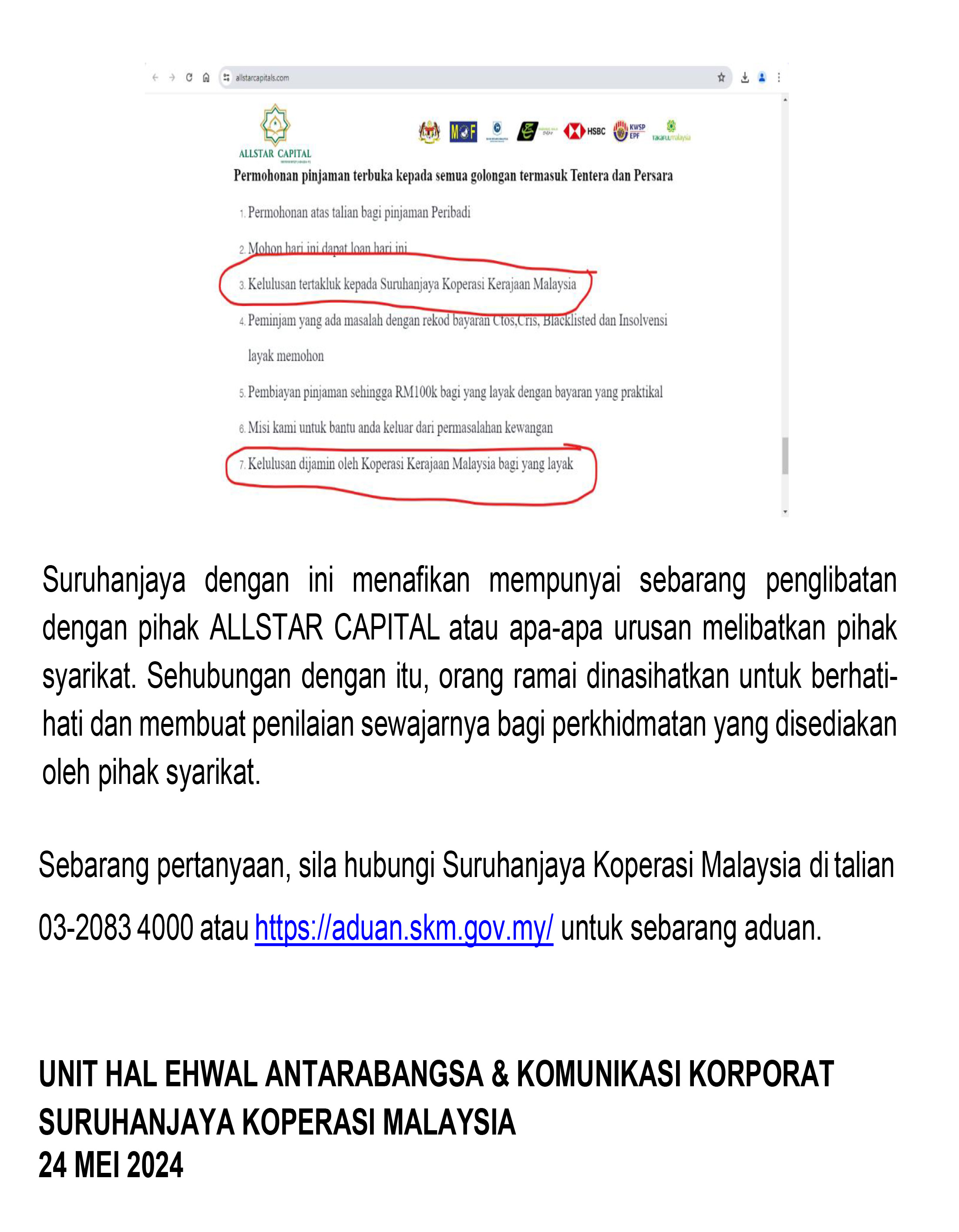 PENYALAHGUNAAN NAMA SURUHANJAYA KOPERASI MALAYSIA 2